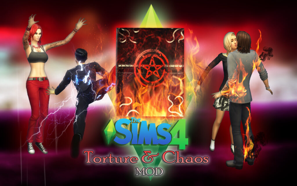 Folter & Chaos-Mod für Die Sims 4 mit Feuer und Sims, die sich küssen