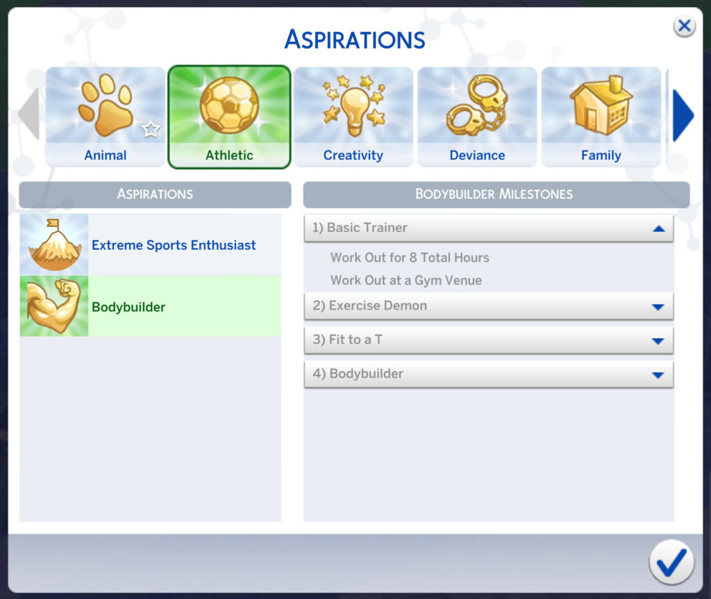 Sims 4 Bodybuilder-Aspiration Stufe Eins Grundausbilder