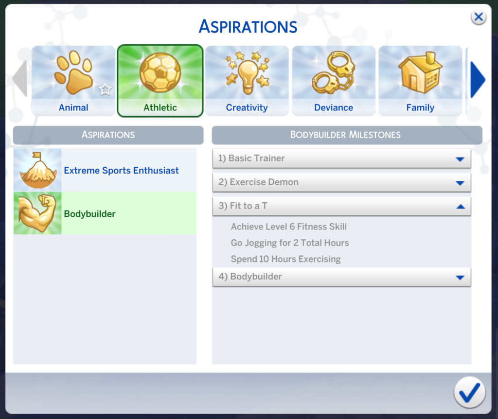 Passgenau-Level des Sims 4 Bodybuilder-Aspiration