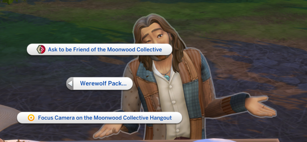 "ask to be friend of the moonwood collective" interaction from The Sims 4