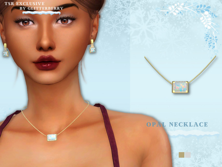 Ein Sim in Die Sims 4, der eine maßgeschneiderte Hochzeitskette trägt, die aus einem großen rechteckigen Opal mit Diamanten darum besteht.