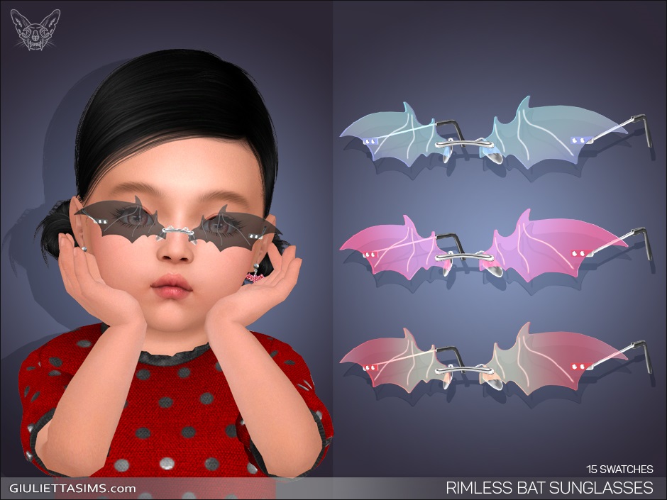 Ein Sim, der einen roten Pullover mit schwarzen Punkten trägt. Der Charakter von Die Sims 4 hat braunes Haar und trägt eine Sonnenbrille, die wie ein Fledermausflügel aussieht.