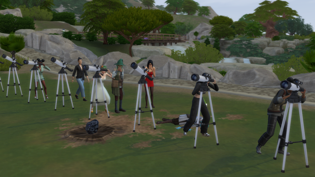 Ein Meteorit auf dem Boden, nachdem ein Sim durch den Tod durch Meteorit in Die Sims 4 gestorben ist