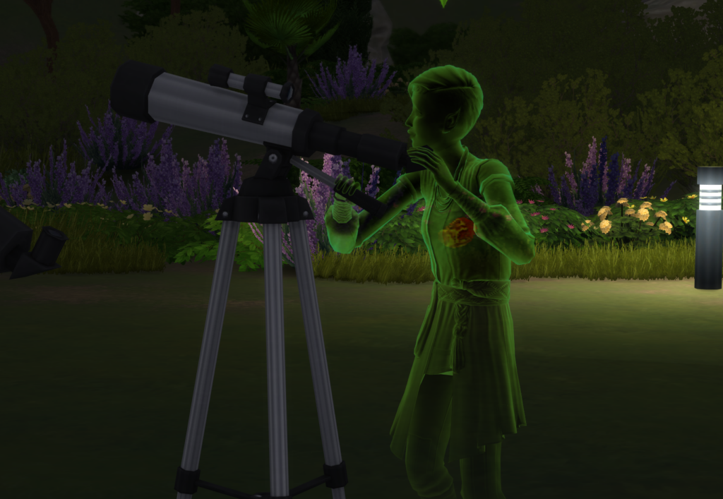 sims 4 Tod durch Meteoriten-Geist mit einem Meteoriten in ihrer Brust, der herumschwebt