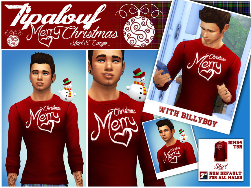 Ein Sim, der einen Schneemann auf der Schulter hat, während er einen Sims 4 CC Pullover trägt