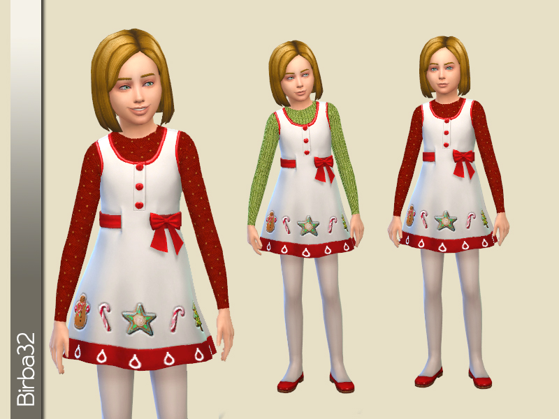 Derselbe Sim dreimal mit einem ärmellosen Kleid über einem langärmligen Rippenhemd.