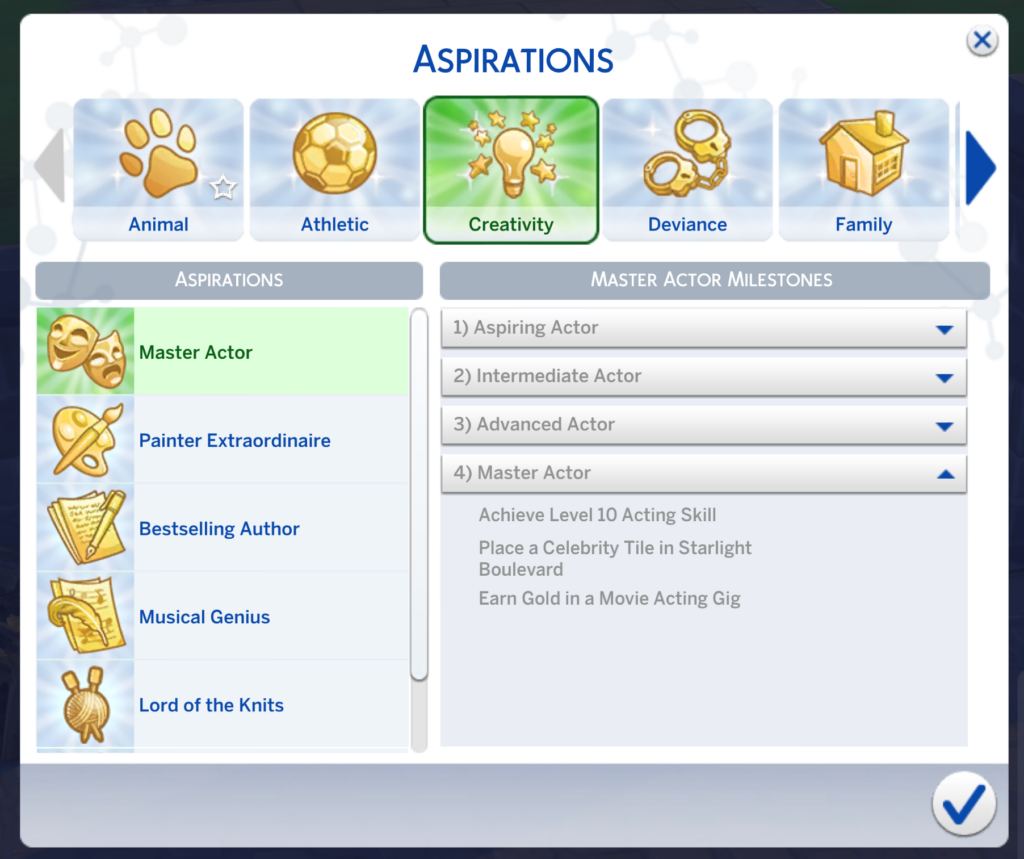 Die Sims 4 Meister-Schauspieler Aspiration