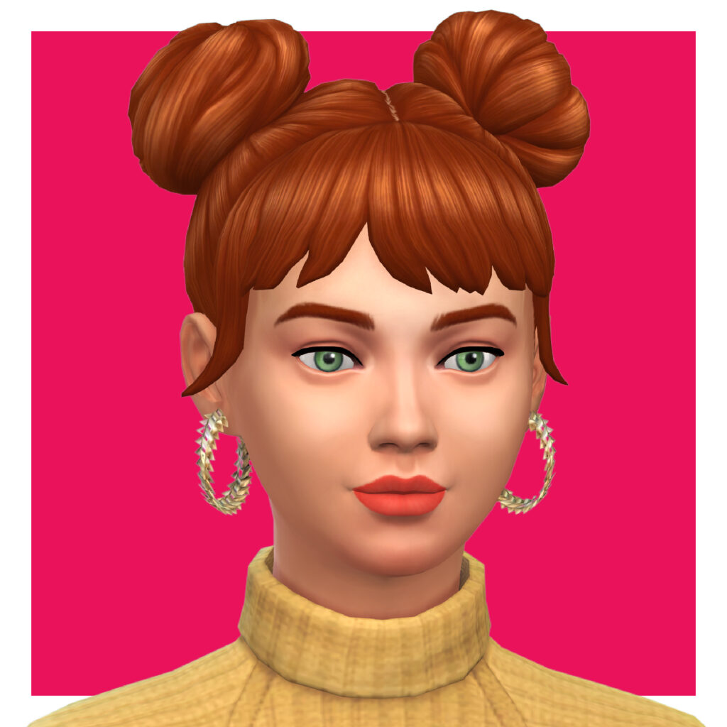 Ein Charakter aus Die Sims 4, der ein Paar CC-Reifenohrringe trägt, die wie Drachenschuppen aussehen.