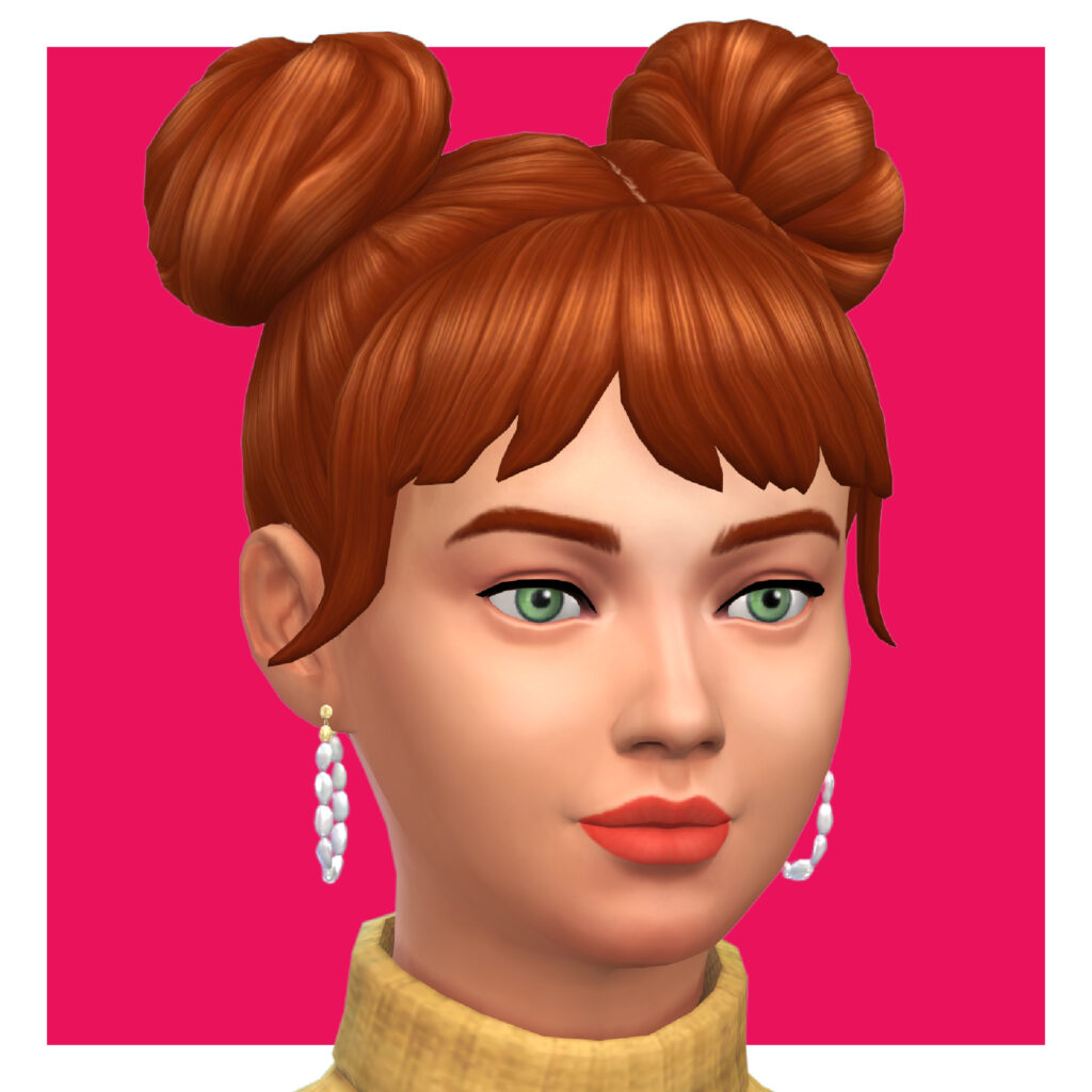 Ein Sim, der ein Paar Sims 4 CC-Creolen trägt, die ein goldenes Stück im Ohr haben und Perlen, die den ganzen Weg herumgehen, in einem Reifen. 