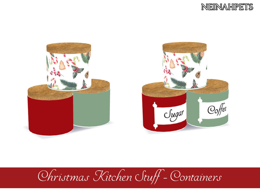 Kleine Dosen als Weihnachts-CC-Clutter für Ihre Küche. Sie haben rote, grüne oder gemusterte Böden mit Holzdeckeln.