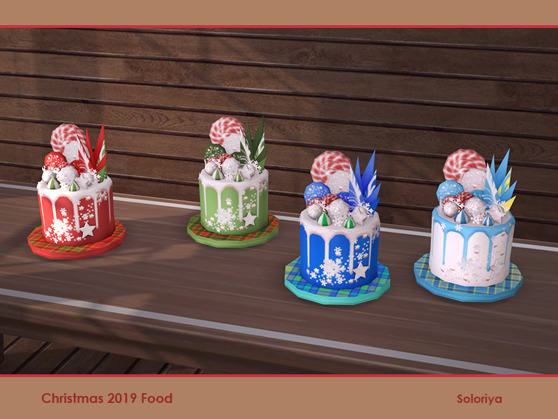 Eine Reihe von dekorativen Drip-Kuchen, die mit Zuckerstangen und Lollipops für Die Sims 4 überzogen sind. Tolles Weihnachtschaos.