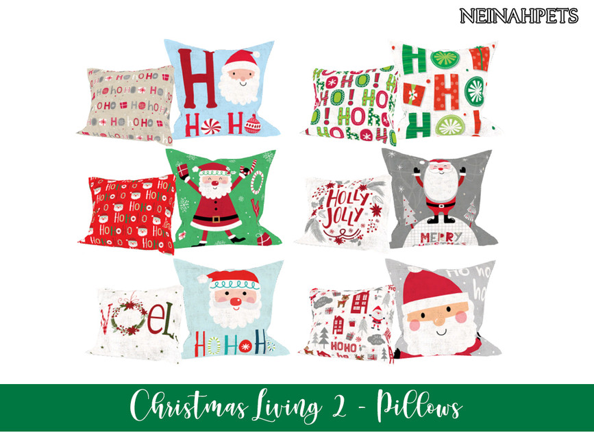 Eine Sammlung von Kissen mit Santa und Ho HO HO darauf.