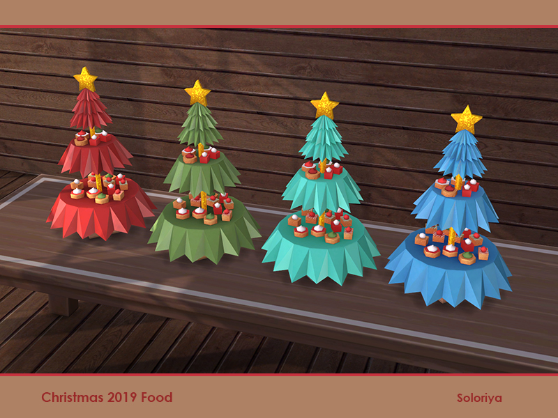 Ein dekorativer Weihnachtsbaum mit einem goldenen Stern oben auf dem Baum. Es hat Aussparungen, in die man Desserts stellen würde.