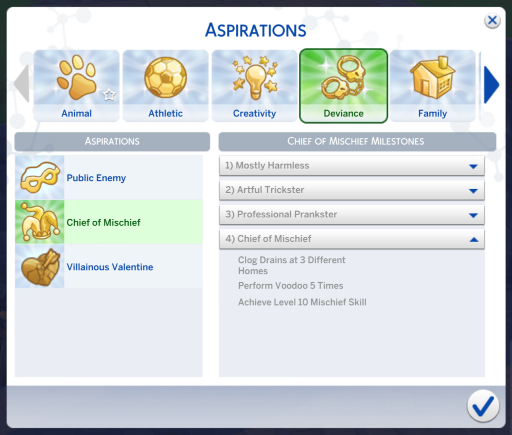 Unfug Aspiration Sims 4 Chef des Unfugs Aspiration