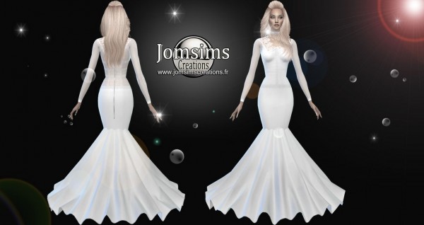 Ein langärmeliges Meerjungfrauen-Hochzeitskleid mit einer Sims-Figur mit blonden Haaren