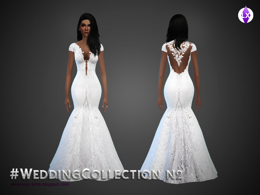 Das Sims 4 CC Hochzeitskleid in Meerjungfrauenstil mit offenem Rücken und einem schönen tiefen Ausschnitt