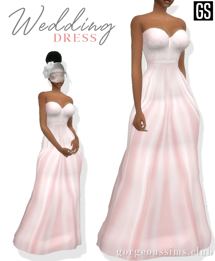 Dieses Kleid macht wirklich Spaß und ist auch noch in Pink erhältlich. Der Sim hat einen Schleier, der sein Gesicht bedeckt, und das Oberteil ist in einer engen Form mit einer taillierten Taille