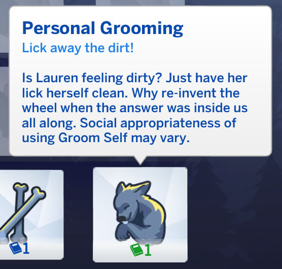 Beschreibung der Sims 4 Werwolf-Fähigkeiten für persönliche Pflege