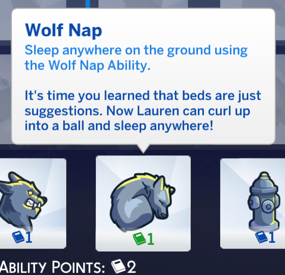 Beschreibung der Sims 4 Werwolf-Fähigkeiten für Wolfsschlaf