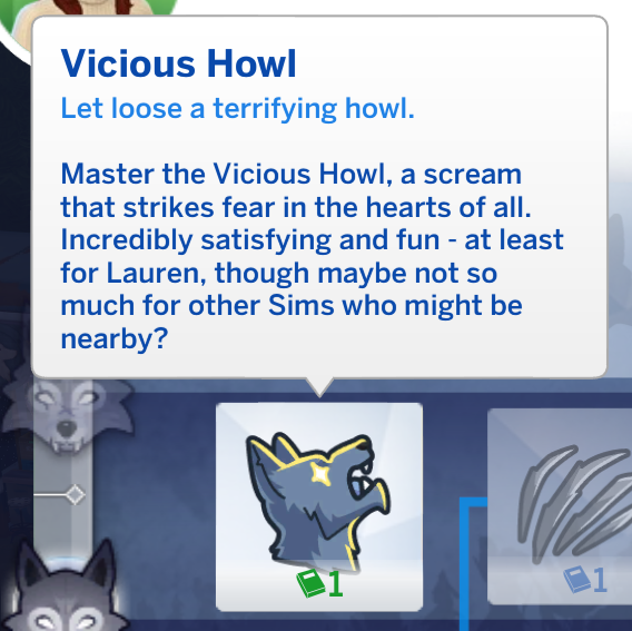 Sims 4 Werwolf Fähigkeiten Beschreibung für böses Heulen