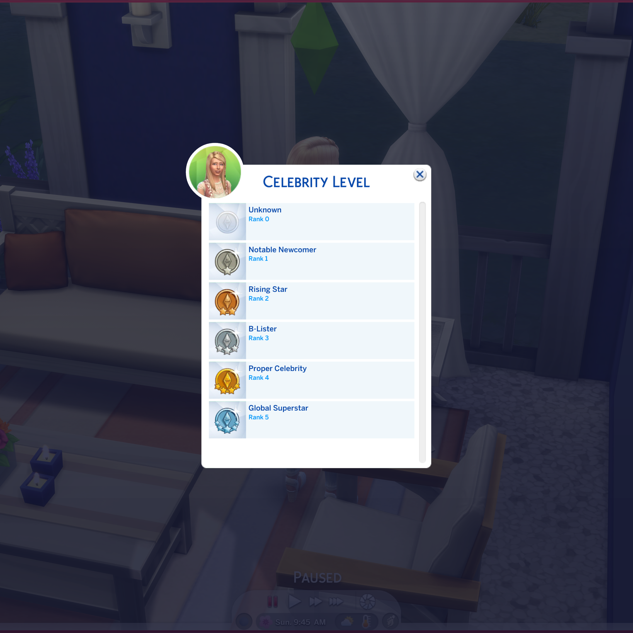 Das UI Cheats-Menü zum Ändern des Promi-Levels deines Sims in Die Sims 4.
