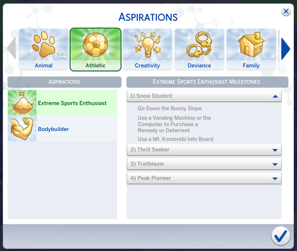 sims 4 extreme sports enthusiast aspiration