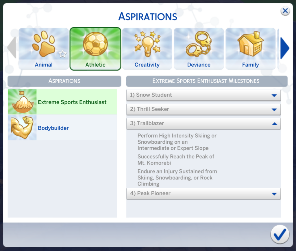 Stufe drei, Trailblazer, der Sims 4 Extreme Sports Enthusiast Aspiration