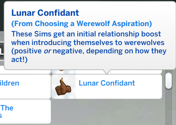 Bonus-Eigenschaft Mondvertrauter für die Sims 4 Werwolf-Initiativ-Aspiration