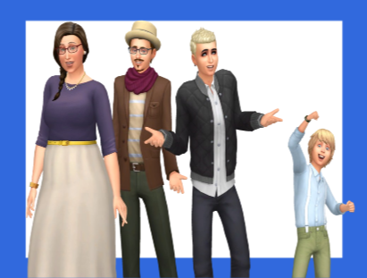 Ein Bild des Munch-Haushalts, der in Windenburg in Die Sims 4 lebt.