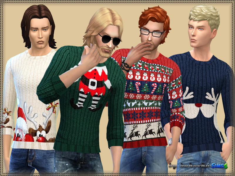 Vier Sims tragen 3/4-Ärmel-Sims-4-CC-Weihnachtspullover