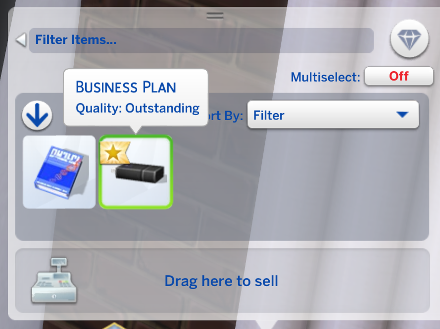 Ein Geschäftsplan im Inventar eines Sims