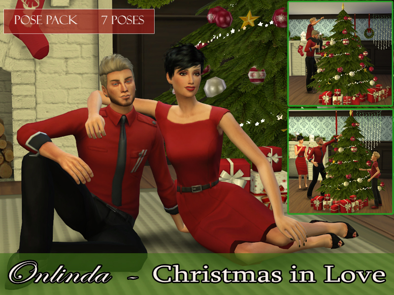 Zwei Sims, die verliebt zusammen vor dem Weihnachtsbaum stehen und ihre Arme um einander gelegt haben
