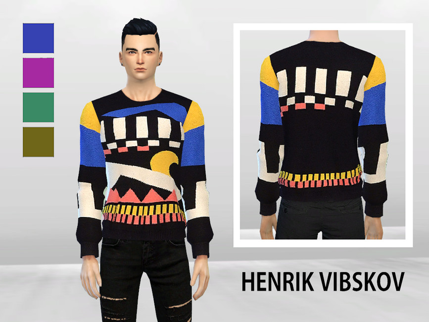 Ein langärmliger Pullover mit einem lustigen Muster mit geometrischen Formen