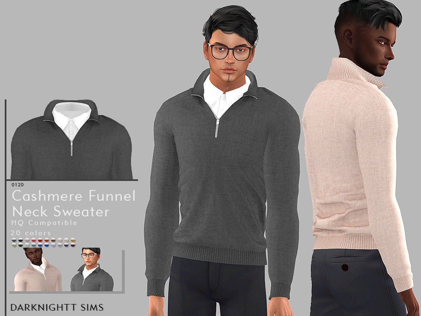 Zwei Sims tragen einen Cashmere-Pullover mit Polohemd darunter