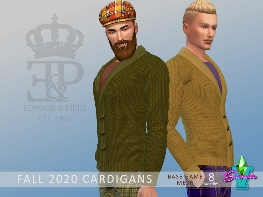 Zwei verschiedene Sims tragen Rundhals-Shirts unter einem gestrickten Cardigan