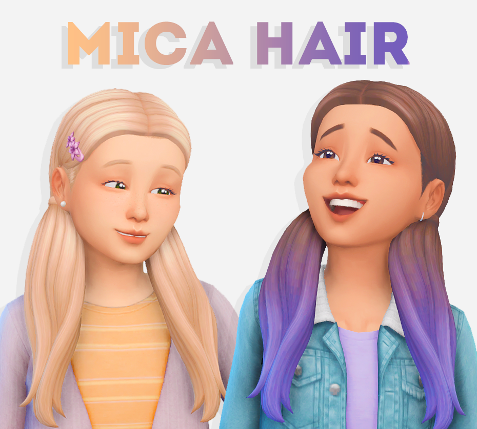 Zwei Sims mit den Mica Haaren, die zwei Zöpfe hinter den Ohren bis zur Brust in Die Sims 4 CC Haaren haben