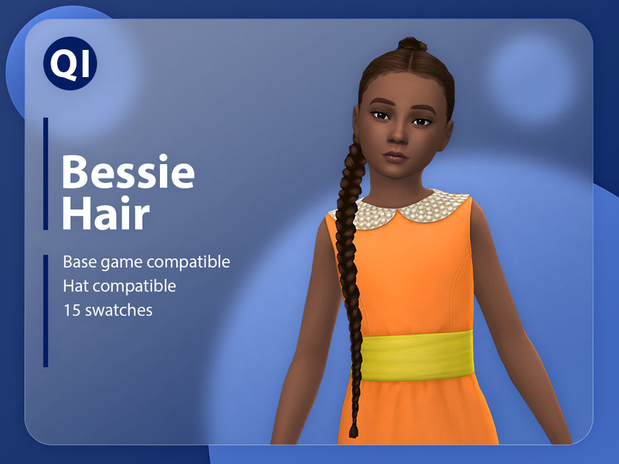 Ein Sim in Die Sims 4 trägt ein leuchtend oranges Kleid mit ihren CC-Haaren, die zu einem geflochtenen Pferdeschwanz mit einem Mittelscheitel zurückgebunden sind