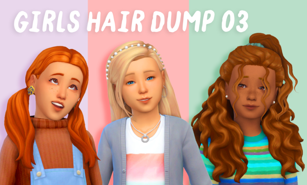 Drei Sims in Die Sims 4 mit entzückenden Ausdrücken im Gesicht und verschiedenen Frisuren, die CC-Haare sind