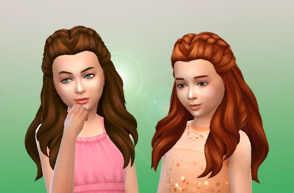 Zwei Sims mit passenden Mittelscheitel-Frisuren mit französischen Zöpfen