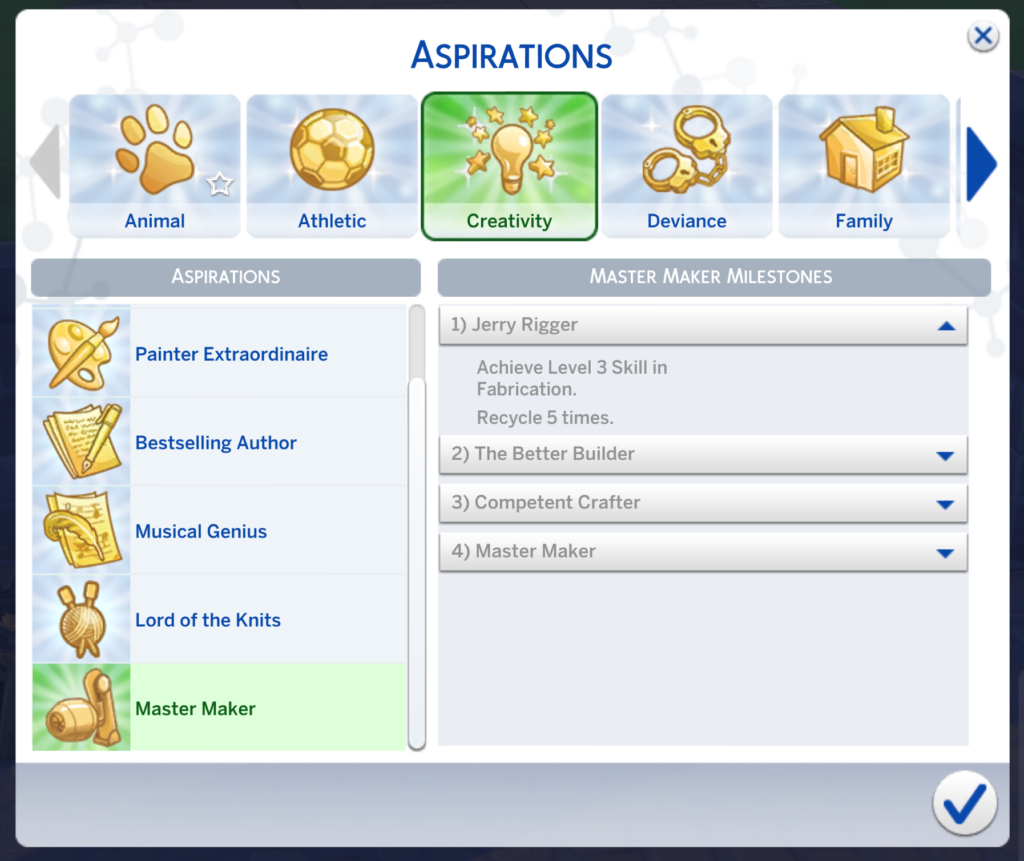 Sims 4 Meistermacher Aspiration