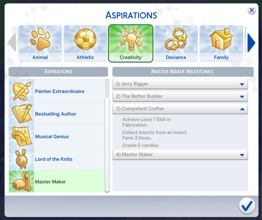 Kompetente Handwerkerstufe des Meister-Sims 4