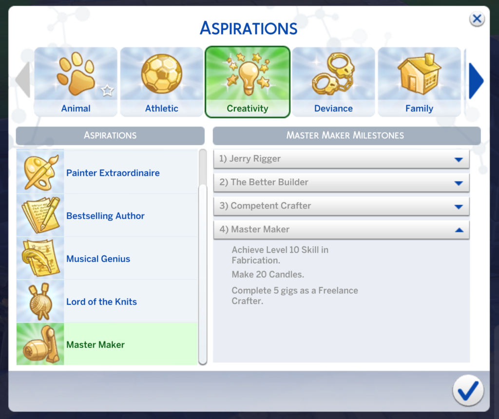 Sims 4 Meisterhersteller Aspiration