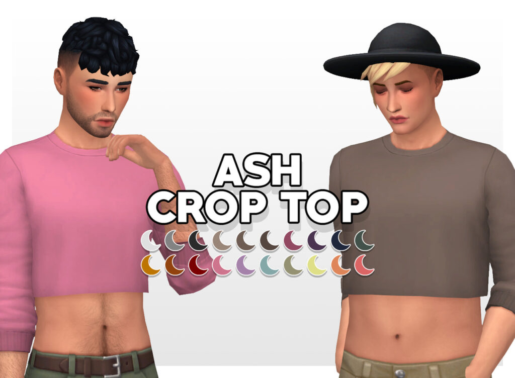 Zwei Sims, die langärmlige Crop Tops tragen und ihren Bauch zeigen