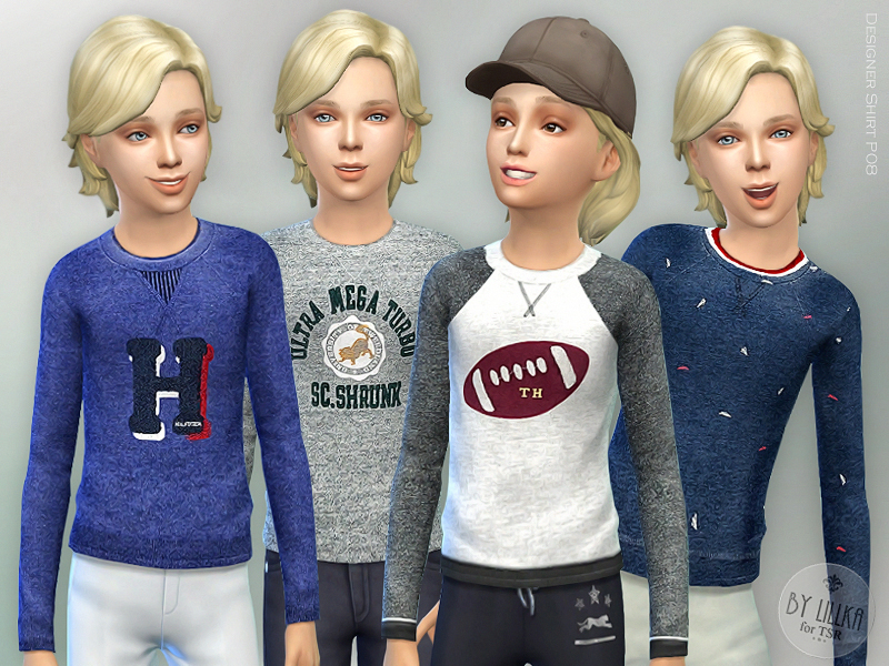 Vier blonde Sims, die Jeans und einen langärmeligen Pullover tragen.