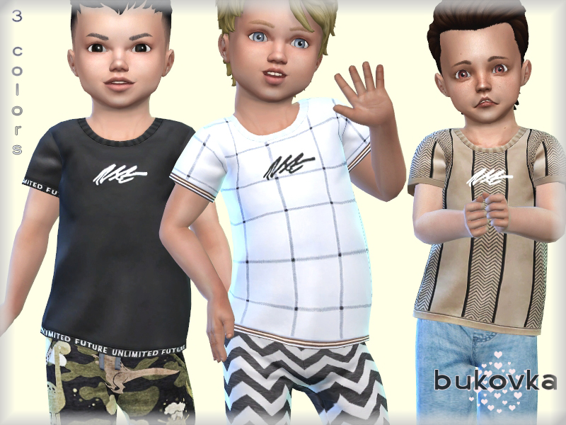 Drei Kleinkinder machen lustige Posen und tragen Designer-Shirts.