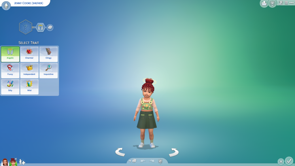 Ein Kleinkind steht in Erstelle einen Sim im Spiel Die Sims 4 nach Verwendung der Cheats für den vollständigen Bearbeitungsmodus von CAS