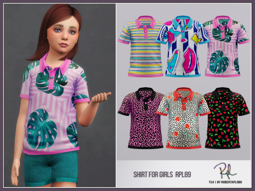 Eine Option für gemusterte Polohemden für Sims 4 Kinder CC Hemden