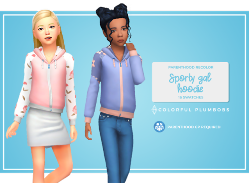 Zwei Sims tragen niedliche Sport-Mädels-Hoodies, Sims 4 Kinder-CC-Shirts
