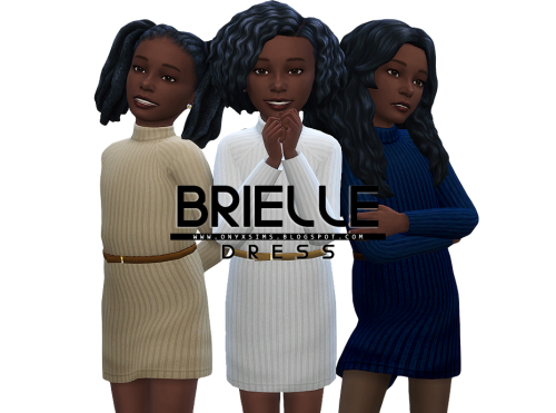 Drei Sims in Die Sims 4, die ein Sims 4 CC-Kinderoutfit tragen, das ein Minikleid mit Gürtel ist