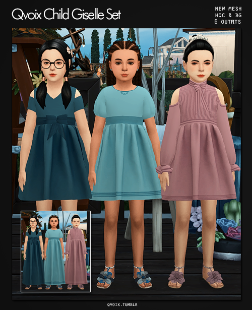 Drei Sims in süßen Kleidern mit Blumen auf ihren Schuhen stehen